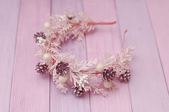 Обруч для волосся / обідок на голову новорічний рожевий з шишками 320