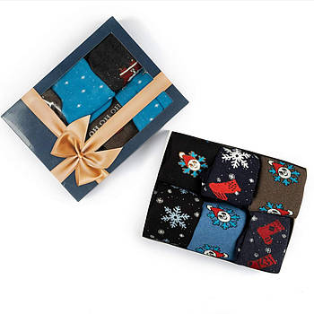 Новорічні махрові жіночі шкарпетки на подарунок набір 6 пар