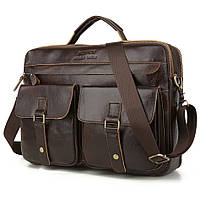 Мужской кожаный портфель Fonmor коричневый из натуральной кожи для документов, ноутбука, планшета 076-1
