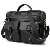 Мужской кожаный портфель Fonmor черный из натуральной кожи для документов, ноутбука, планшета 076-2