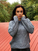 Розмір 44 — 46. Теплий, зимовий, жіночий в'язаний светр, сірий светр