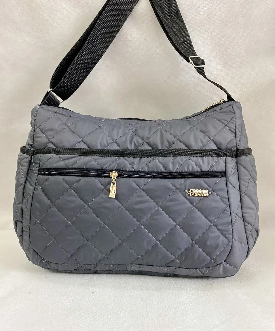 Стильна стьобана жіноча сумка, дута, плащівка сірий