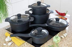 Набір кухонного посуду 10 предметів з мармуровим покриттям Edenberg (EB-9185) / Набір каструль (казанів)