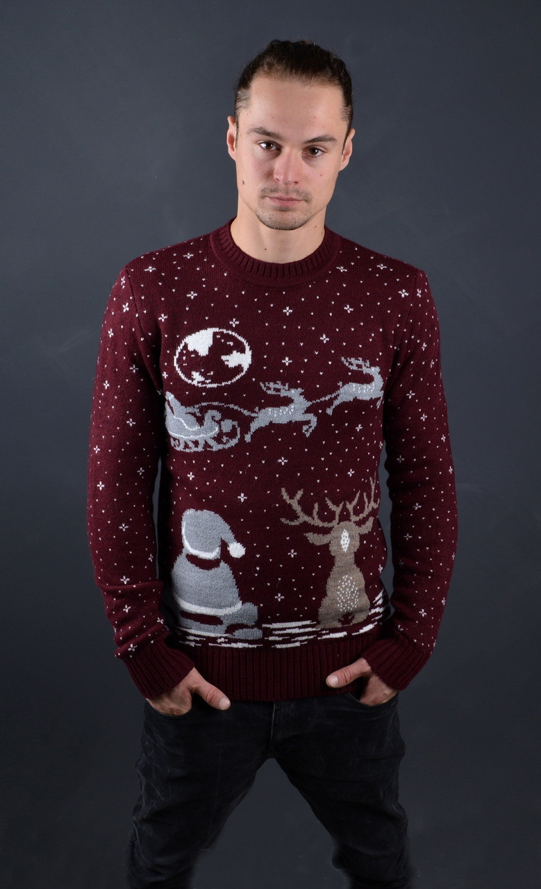 Чоловічий светр з оленями бордовий Туреччина 5555 S, фото 1