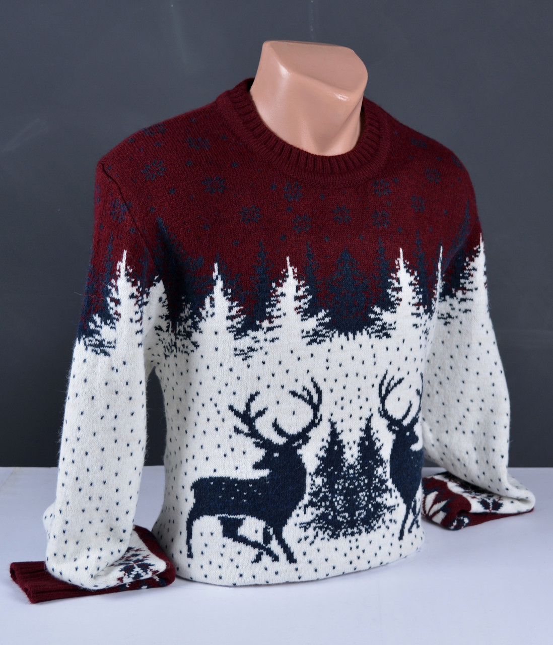 Чоловічий светр з оленями бордовий з білим Туреччина 5563 4XL, фото 1