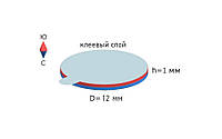 Неодимовый магнит шайба с самоклейкой 12х1 мм