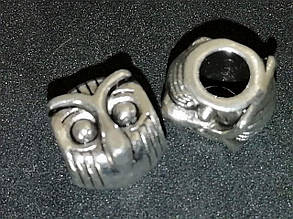 Бусини для браслета Пандора "Сова" темне срібло 10х9 мм Паковання 10 шт.