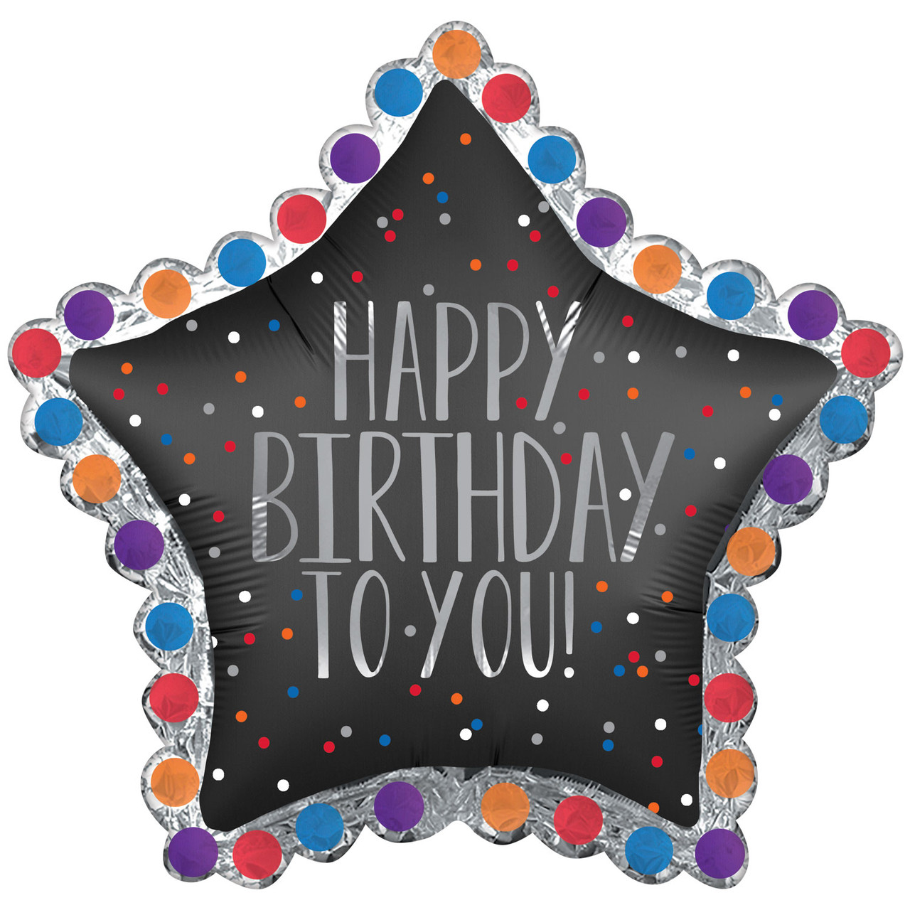 А 34" x 32" Happy Birthday to You Satin Black Star Balloon - Pkg. Куля фольгована З Днем народження. В уп