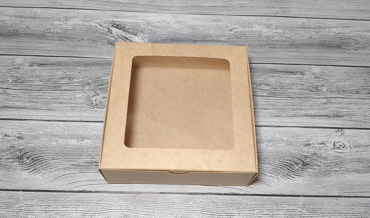 Коробка крафт 150х150х50 для макарун, зефіру, еклерів/макарос, зефіру, еклерів тістечок., фото 1