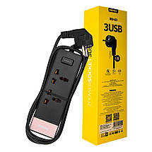 Мережевий фільтр / подовжувач Remax RU-S3 3 usb/2 розетки (Чорний, 1.5 м), фото 3