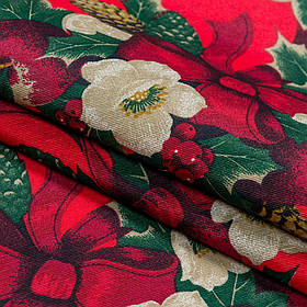 Новорічна декоративна тканина Різдвяник червоний фон