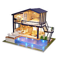3D Румбокс кукольный дом DIY Cute Room A-066-A Вилла с бассейном детский конструктор 12шт