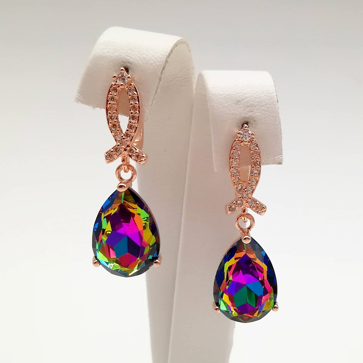 Сережки SONATA з медичного золота, різнокольорові кристали Swarovski, позолота PO, 24841