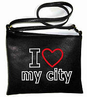 Сумка-планшет із вишивкою "I love my city" C106- чорна
