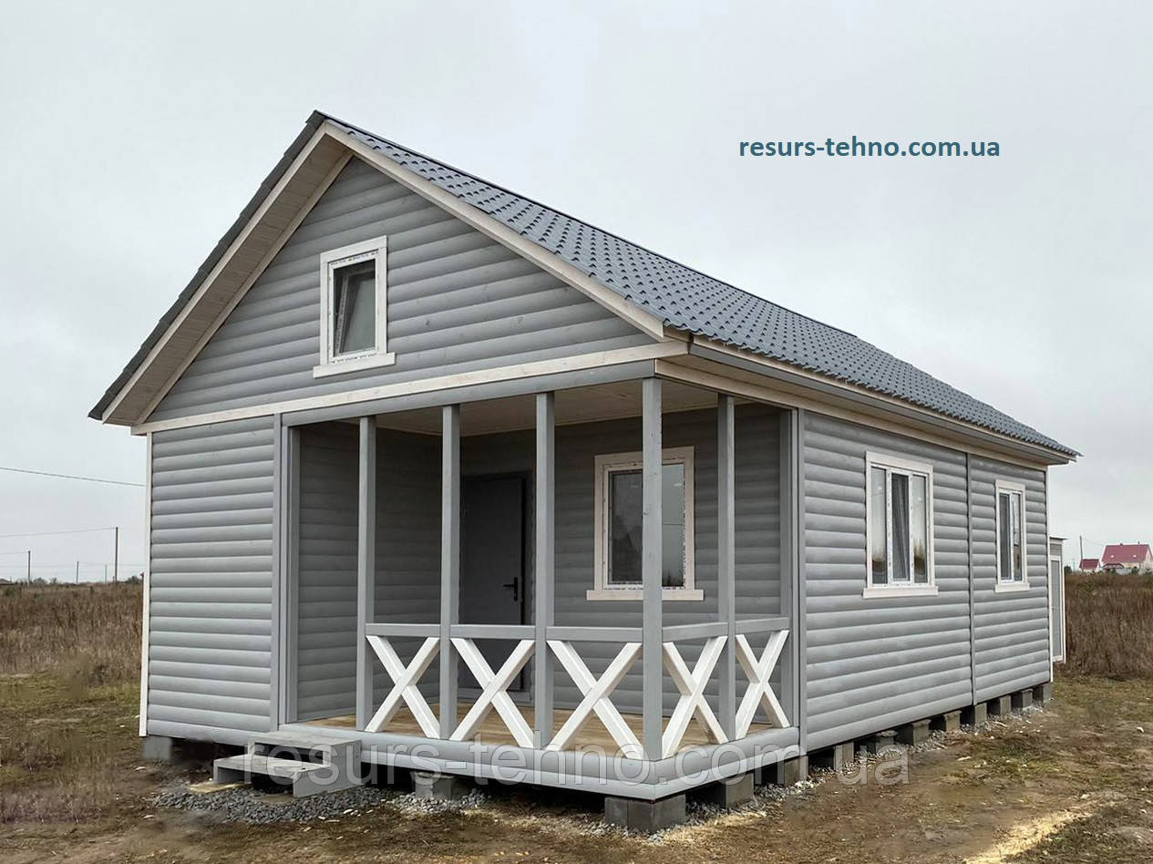 Модульний будинок 9 м х 6 м із терасою та внутрішньою обробкою вагонкою