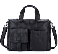 Деловой мужской кожаный портфель Westal черный для ноутбука, планшета, документов из натуральной кожи 031-1