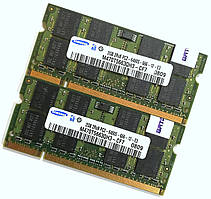 Пара оперативної пам'яті для ноутбука Samsung SODIMM DDR2 4Gb (2Gb+2Gb) 800MHz 6400s CL6 (M470T5663QH3-CF7) Б/У