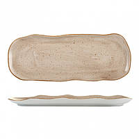 Блюдо - тарелка фарфоровая овальная мелкая Lubiana Stone age коричневый мрамор 350х135