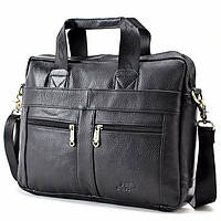 Деловой мужской кожаный портфель Cross Ox черный для ноутбука, планшета, документов из натуральной кожи 024