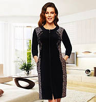 Розмір 48 (L). Жіночий темно-синій велюрови халат х/б, на блискавці, з поясом, бавовняний халатик Туреччина