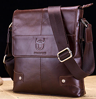 Чоловіча шкіряна сумка BULLCAPTAIN коричнева з натуральної шкіри на ремені. Сумка-барсетка 060-2