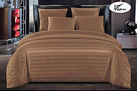Комплект постельного белья Страйп Сатин с простыней на резинке Светло - коричневый
