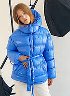 Женская куртка зефирка с поясом размер SM, ML, LXL васильковая