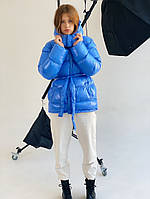 Женская куртка зефирка с поясом размер SM, ML, LXL васильковая M/L