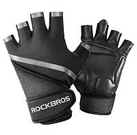 Перчатки для тренажерного зала с напульсниками Rockbros S172 безпалые черные размер L
