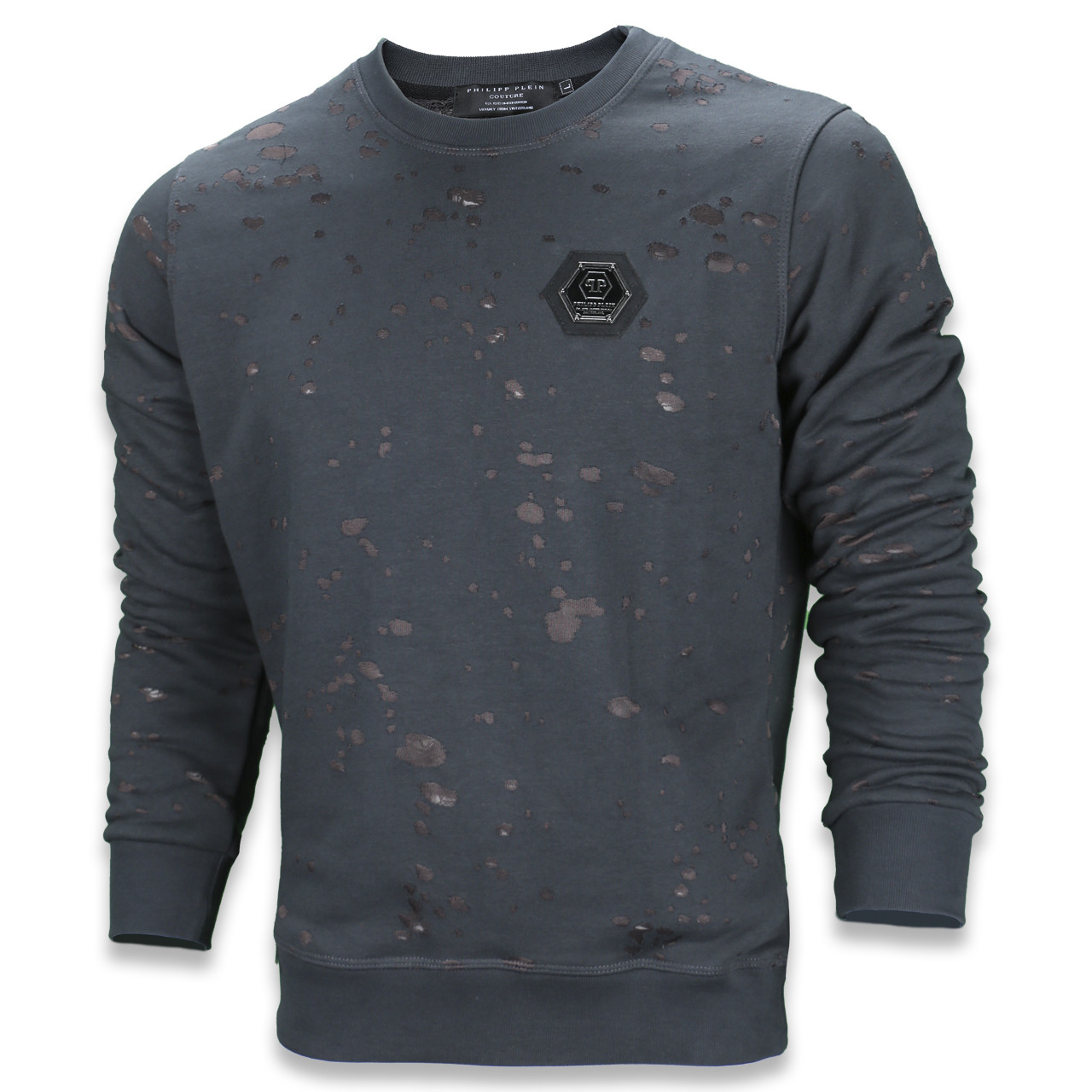 Світшот чоловічий т сірий PHILIPP PLEIN з патчем #6 FUME S(Р) 21-512-012