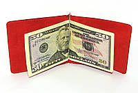 Кожаный кошелек Зажим для денег натуральная кожа Красный