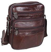 Кожаная сумка мужская через плечо добротная барсетка из кожи коричневая 19х16 кожа 8sR010-1