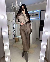 Брюки-кюлоти Boston жіночі універсальні зручні з еко шкіри на замку з високою посадкою Bf143