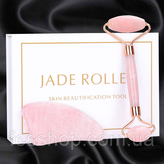 Набір гуаші JADE ROLLER ролик і скребок "крило" з Рожевого кварцу