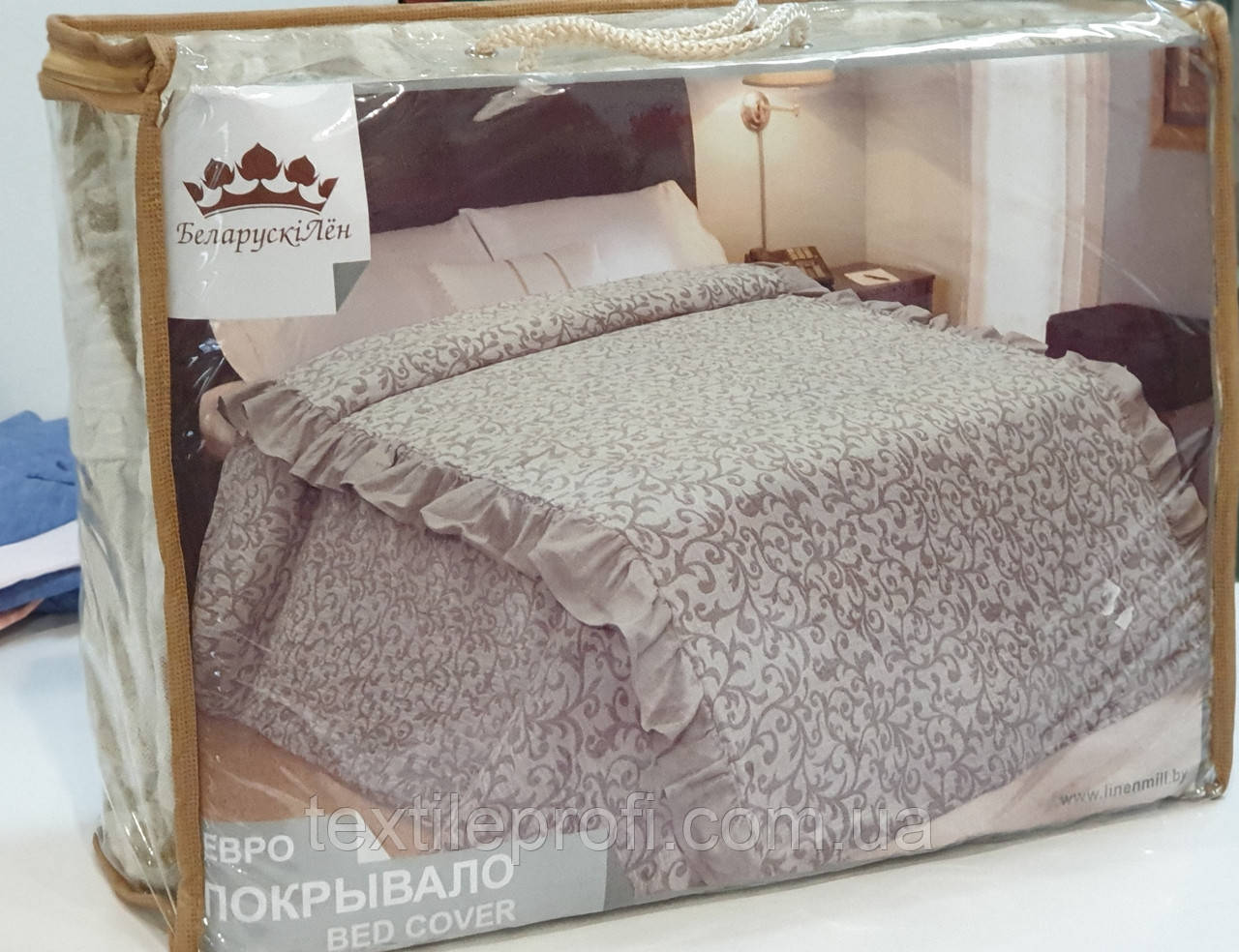 Лляне покривало "Злато" з оборками (210 на 230 см)