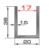 Швелер алюмінієвий 20х36х1.5 мм анодований