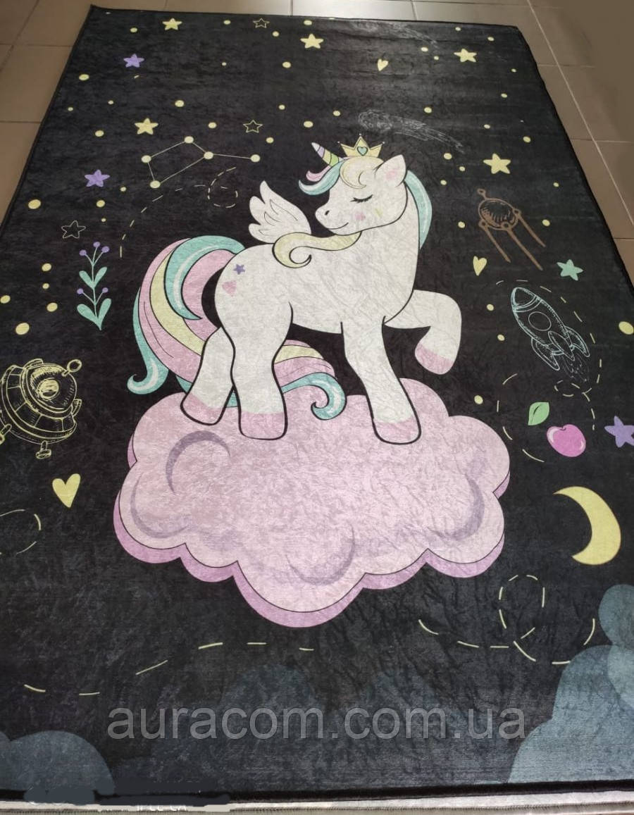 Чорний килимок з Єдинорогом, Chilai Home, 140 -190 см, Туреччина, фото 1