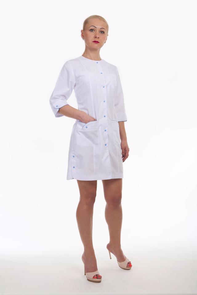 Білий медичний халат медсестри на кнопках батист (розмір 42-60)