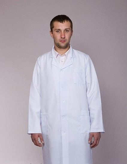 Класичний білий медичний халат чоловічий габардин (розмір 42-60)
