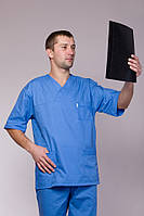 Хирургический медицинский костюм врача мужской синий батист ( размер 42-66)