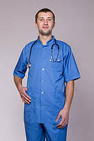 Мужской медицинский костюм на пуговицах синий коттон (размер 44-60)