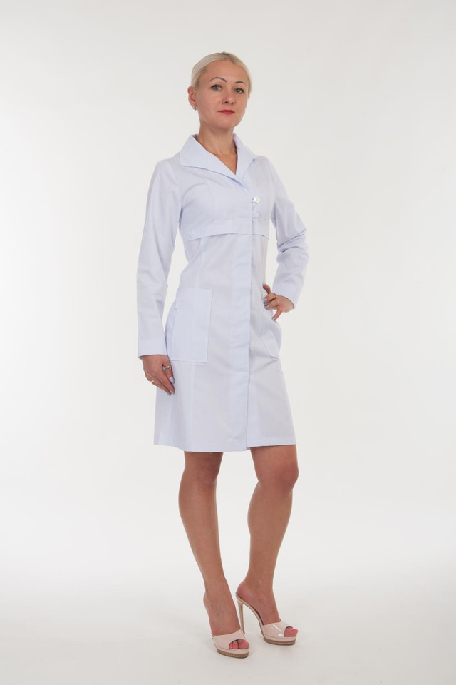 Красивий  білий медичний халат медсестри матеріал котон з довгим рукавом ( розмір 42-56)