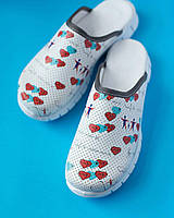 Медицинская обувь сабо для женсщин"Heart white" с подошвой Lite