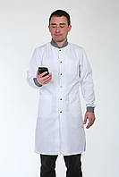 Мужской медицинский халат белый с серыми вставками на кнопках коттон (размер 42-56)