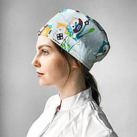 Медицинская шапочка с рисунком совы синие