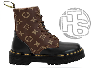 Жіночі зимові черевики Dr.Martens Jadon x Louis Vuitton Black Brown Boots (с мехом)