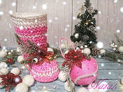Чобіт новорічний рожевий + ялинкова іграшка куль