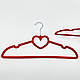 Оксамитові плічка для одягу 10 шт. (флоковані, велюрові) червоного кольору серце, фото 4