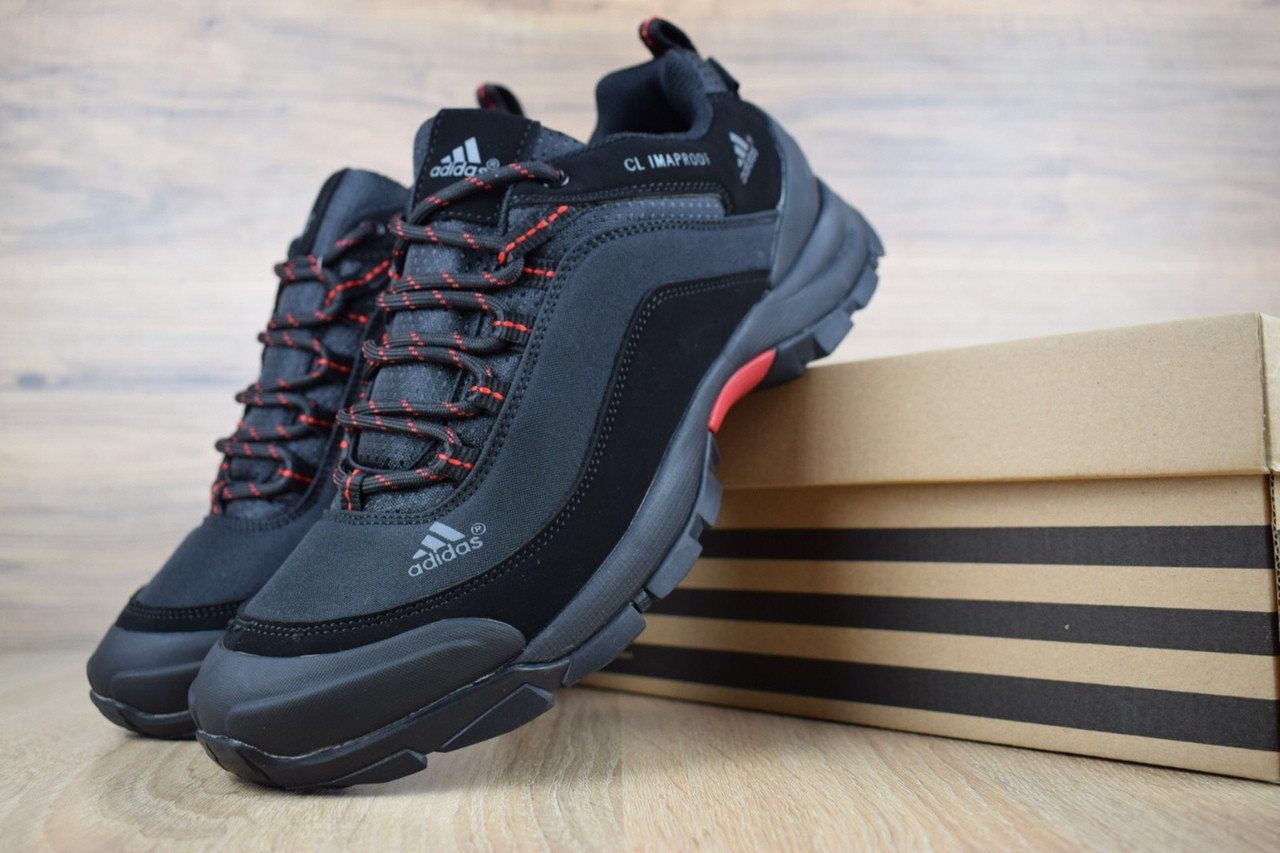 Чоловічі зимові кросівки Adidas Climaproof Black (на флісі), чорно-червоні без смужок. Розміри (44,45,46), фото 1