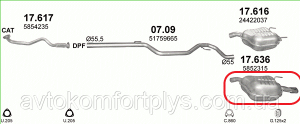 Глушник (вихлопна система) OPEL VECTRA C 2.2 DTi (2172 см3) турбодизель (Опель Вектра Ц) хетчбек (Y2.2DTR)